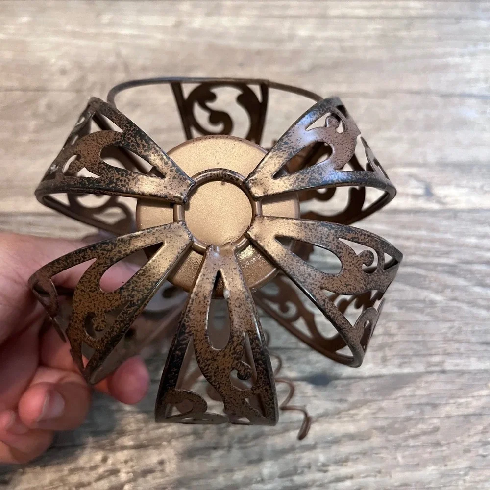 Rustic Bronze Metal Pumpkin Tea Light Candle Holder Fall Autumn Decor Scrollwork